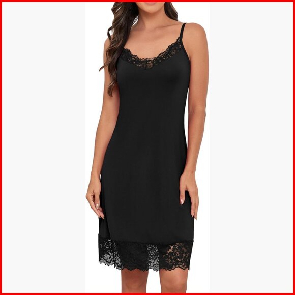 Other - Satin Slip Dress with Adjustable Lace Straps Midi Length Nightgown